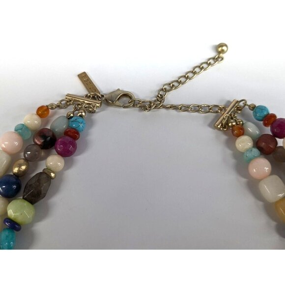 Chico's Huge Chunky Multi Strand Multi Color Stone Gold Tone Medallion Necklace - Picture 8 of 10